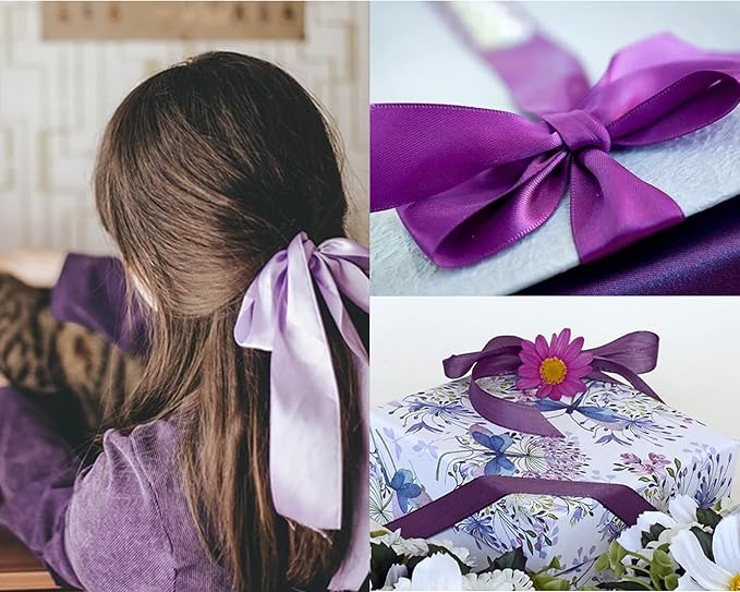 Double Face Purple Satin Ribbon 1-1/2 inch X 50 Yards Polyester Purple Ribbon for Gift Wrapping Very Suitable for Weddings Party Invitation Decorations and More