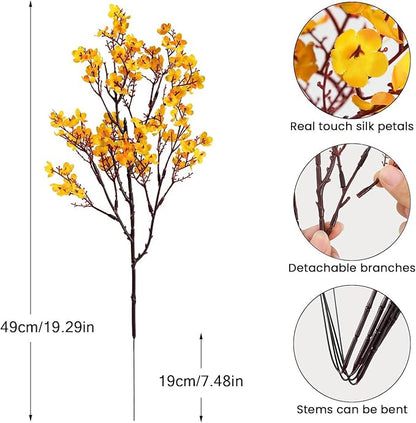 8Pcs Babys Breath Artificial Flowers, Real Touch Yellow Silk Flowers Fake Flowers for Vase Home Office Wedding Christmas Indoor Outdoor Centerpiece Table Party Decorations