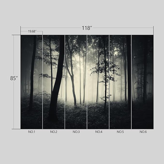 Dark Enchanted Misty Forest Wallpaper Peel and Stick Wall Mural for Bedroom Living Room - 85"x118"