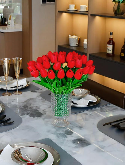 36 PCS Red Tulips Artificial Flowers 13" PU Fake Flowers for Wedding Home Decor (Red)