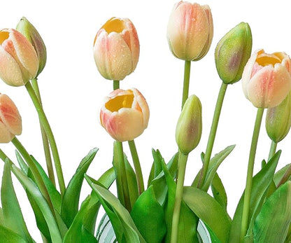 15pcs Artificial Tulips Flowers, Real Touch Latex Bouquet, Fake Tulips for Office Wedding Party Home Kitchen Garden Decoration-B Pink Champagne