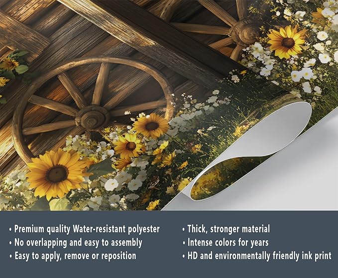 KIREUPA Rustic Cabin Sunflower Wall Mural, Vintage Cottage Door Sunflower 3d Wall Murals, Farmhouse Nature Wallpaper Mural, for Living Room Bedroom Large Wallpaper Indoor Decor 59" W x39.4 H