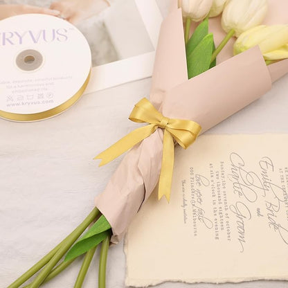 Light Gold Satin Ribbon, Double Faced 1/2 Inch X 25 Yards Light Gold Ribbon, Premium Satin Ribbon for Gift Wrapping, Crafts, Hair Bow Making, Sewing, Flower Bouquet, Wedding Party Decor