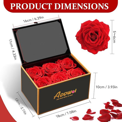 ADDWel Preserved Rose Gift Box with 4x6 Photo Frame, Romantic Flower Gifts for Women, Wife or Girlfriend, 6 Eternal Roses for Delivery on Christmas, Birthday, Anniversary, Valentine’s Day