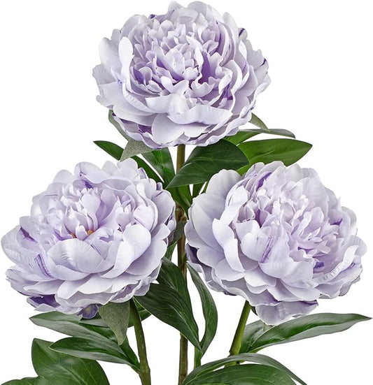 Briful 3PCS Faux Peony Flower Stems, 25.5" Artificial Peony Flowers Realistic Fake Flowers for Vase Arrangements Wedding Centerpieces Decoration(Light Purple)