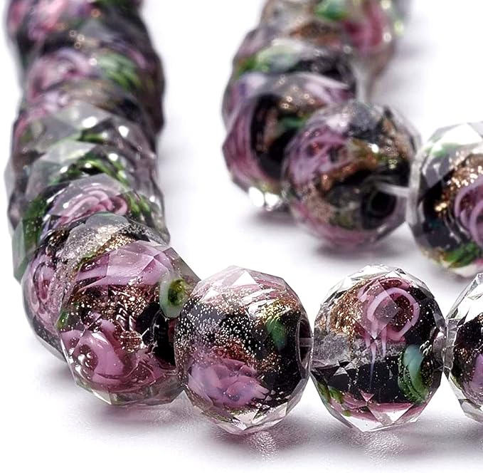 PH PandaHall 60pcs 8~10mm Gold Sand Lampwork Beads Glass Handmade Round Loose Beads for Rosary Making Jewelry Craft Making with 2mm Hole - Black