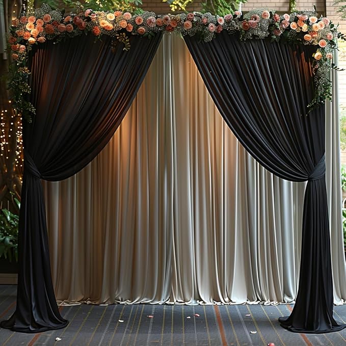 20x10ft Wrinkle Free Black Backdrop Curtain for Parties Soft Fabric Drapes Wedding Black Curtain Backdrop for Birthday Party Decorations Background for Photography 5x10ft, 4 Panels