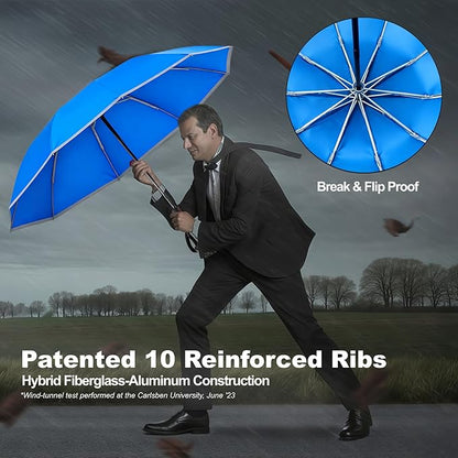 4-in-1 Inverted Travel Umbrella Compact, Automatic Large Umbrellas for Rain & Sun, Portable Windproof Umbrella for Backpack, Reverse Folding Umbrella for UV with Reflective Strips,Lightweight
