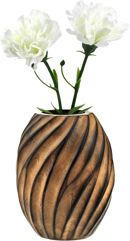 AeraVida Mesmerizing Hand-Carved Spiral Brown Mango Tree Wood Vase | Elegant Rustic Home Décor Accent | Natural Mango Wood Flower Vase