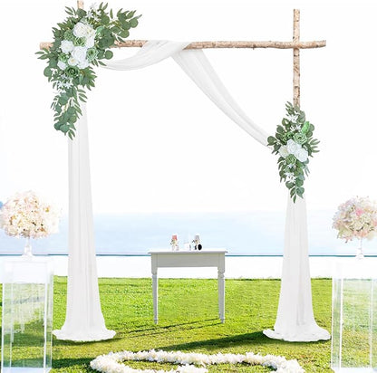 ponatia Wedding Arch Flowers with 26Ft White Arch Draping Fabric, Artificial Sage Green Wedding Flowers for Wedding Welcome Signs Decorations and Arch Flowers for Wedding Ceremony Reception