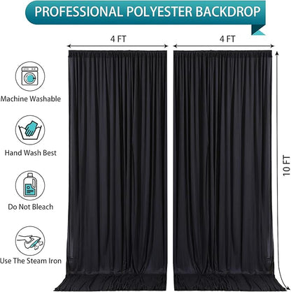 Black Backdrop Curtain 2 Panels-Wrinkle-Free Black Curtains Polyester Photography Drapes for Wedding Birthday Party Photo Background Backdrop Stand- 8 X10FT