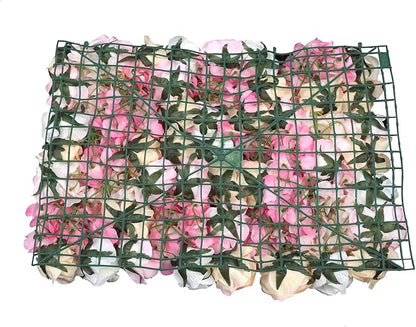 16"x 24" Artificial Flower Wall Panels,Flower Wall Mat Silk Flower Panels for Outdoor Garden Backyard Fence Fence Privacy Screen and Indoor Wall Decor (4Pcs Pink+Champagne+White)