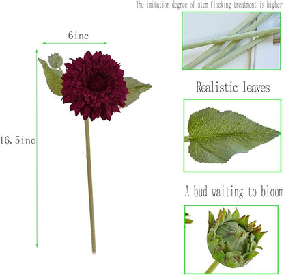 Kimura's Cabin 5Pcs Fake Silk Sunflowers Flowers Artificial Sunflower Bouquet Long Stems Faux Chrysanthemum for Wedding Autumn Home Garden Indoor Kitchen Table Decor Festive Decorations（Drak Purple）