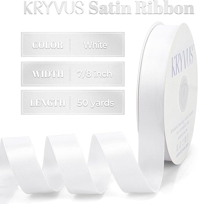 Double Faced White Satin Ribbon, 7/8 Inch X 50 Yards Polyester Ribbon for Gift Package Wrapping, Crafts, Bow Making, Sewing, Flower Bouquet, Wedding Party Decor