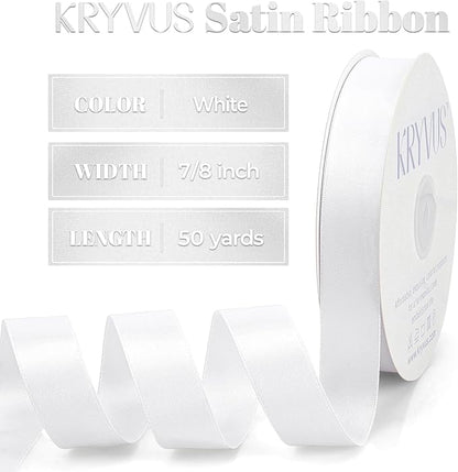 Double Faced White Satin Ribbon, 7/8 Inch X 50 Yards Polyester Ribbon for Gift Package Wrapping, Crafts, Bow Making, Sewing, Flower Bouquet, Wedding Party Decor