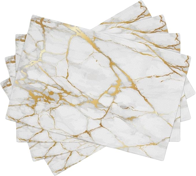 Placemats 4 pcs Marble Double-Layer Imitation Linen Place Mats Non-Slip Heat-Resistant Tablemats for Home Restaurant Hotel 18×12 Inch