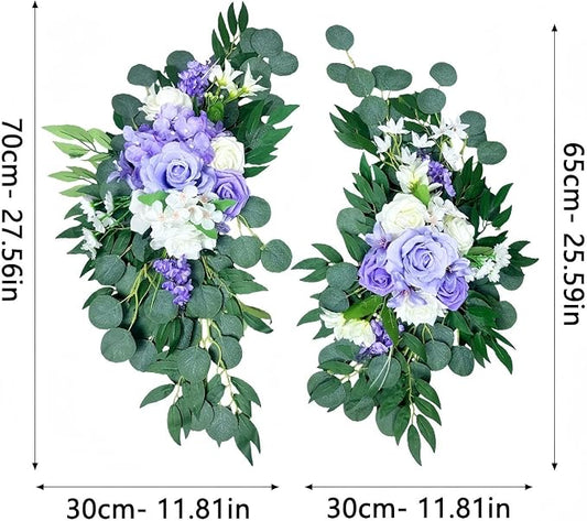 Artificial Wedding Arch Flowers (Pack of 2), White Wedding Flowers for Wedding Welcome Ceremony Sign Faux Floral Swags, Banquet and Reception Backdrop Floral Decoration (White & Purple)