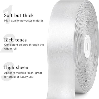 1-1/2 Inches 100 Yards Silver Satin Ribbon, Solid Fabric Ribbon Roll for Flower Bouquets, Gift Wrapping, Wedding, Handmade Crafts