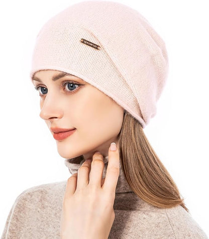 QUEENFUR Knit Slouchy Beanie Hats for Women Cashmere Ski Cap Knitted Wool Soft Warm Winter Hat