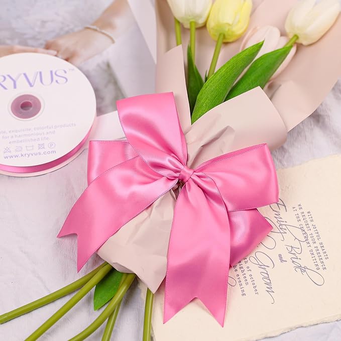 Hot Pink Satin Ribbon, Double Faced 2 Inch X 25 Yards Hot Pink Ribbon, Premium Satin Ribbon for Gift Wrapping, Crafts, Hair Bow Making, Sewing, Flower Bouquet, Wedding Party Decor