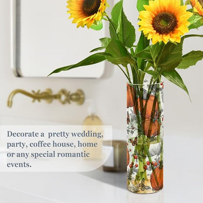 Flower Vase Clear Plastic Cylinder Vases Decor for Centerpieces Home Storage Office Weddings Pumpkin Butterfly Berry 11.8 x 3.9 in