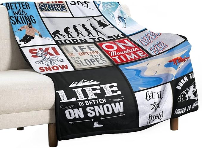 Soft Warm Cosy Fleece Blanket for Couch Bed, 40"x50" - Perfect Ski Gift for Lovers & Kids