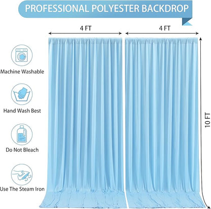 Blue Backdrop Curtains 2 Panels - Wrinkle-Free Light Blue Curtains Polyester Photography Drapes Photo Background for Baby Shower Birthday Party Decorations- 8 X10FT (Blue)
