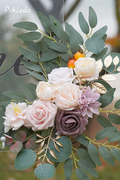 Faux Flower Swag Set of 2 for Wedding Welcome Signs Floral Swag Wedding Reception Ceremony Signs Decor (Champagne)