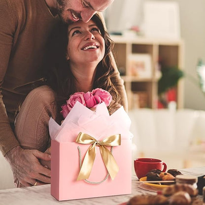 JMANNI Gift Bag, 1PCS Gift Bags Large with Ribbon and 1 Greeting Cards 2 Tissue Paper, Portable Paper Gift Bag with Handles, Birthday Gift Bags, Valentine's Day, Present Bags for Christmas Wedding Party Mothers Day
