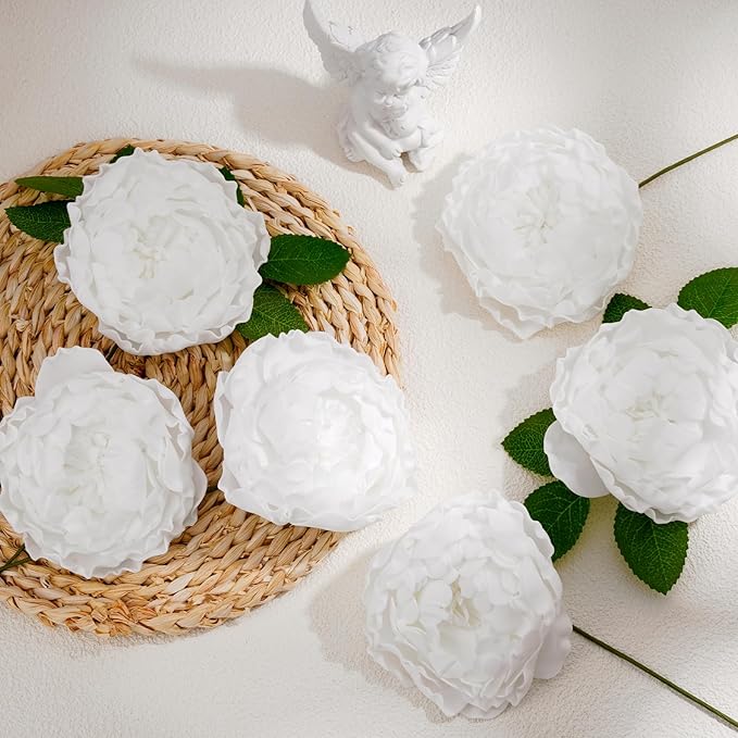 16PCS White Peonies Artificial Flowers for Wedding Bouquet Bridal Shower Decorations,White Flowers Artificial for Party Table Centerpieces,Faux Flower with Stem for Home Decor