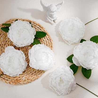 16PCS White Peonies Artificial Flowers for Wedding Bouquet Bridal Shower Decorations,White Flowers Artificial for Party Table Centerpieces,Faux Flower with Stem for Home Decor