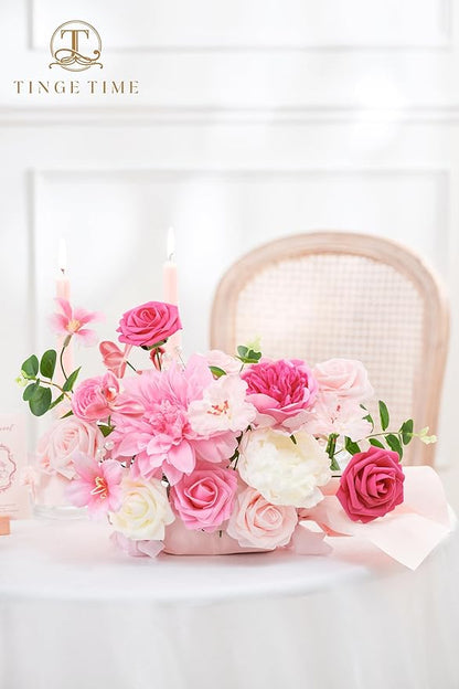 TINGE TIME Artificial Flowers Deep Pink Flower Combo for DIY Wedding Bouquets Table Centerpieces Arrangements Party Baby Shower Home Spring Decorations