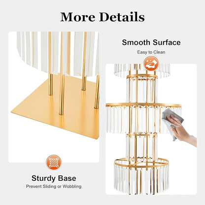 Wedding Gold Vases Centerpieces Crystal Flower Stand with Hanging Crystals, 5 Tier Round Chandelier Pedestal Stand,Crystal Wedding Flowers Stand,Perfect for T-Stage Wedding Party Hotel Decor