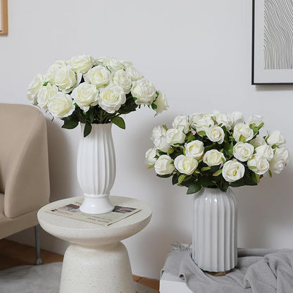 Tifuly White Roses Artificial Flowers - 12 pcs Realistic Long Stem Fake Roses Mashup Style Silk Roses for DIY Bouquets Wedding Centerpieces Arrangements Home Party Decor