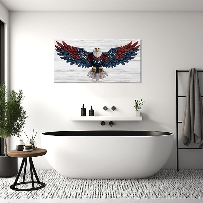 Bald Eagle Canvas Wall Art American Eagle Wall Décor -American Bald Red Blue Flag Canvas Wall Art Usa Independence Day Prints Painting Ready to Hang for Living Room, Bedroom, Office, Dorm 30L" x16''