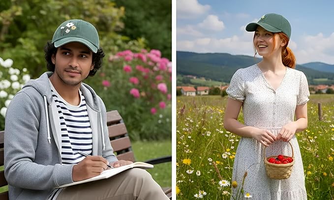 Embroidery Golden Blooms Washed Plain Baseball Cap,Retro Adjustable Dad Hats Gift for Men/Women,Unstructured