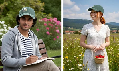 Embroidery Golden Blooms Washed Plain Baseball Cap,Retro Adjustable Dad Hats Gift for Men/Women,Unstructured