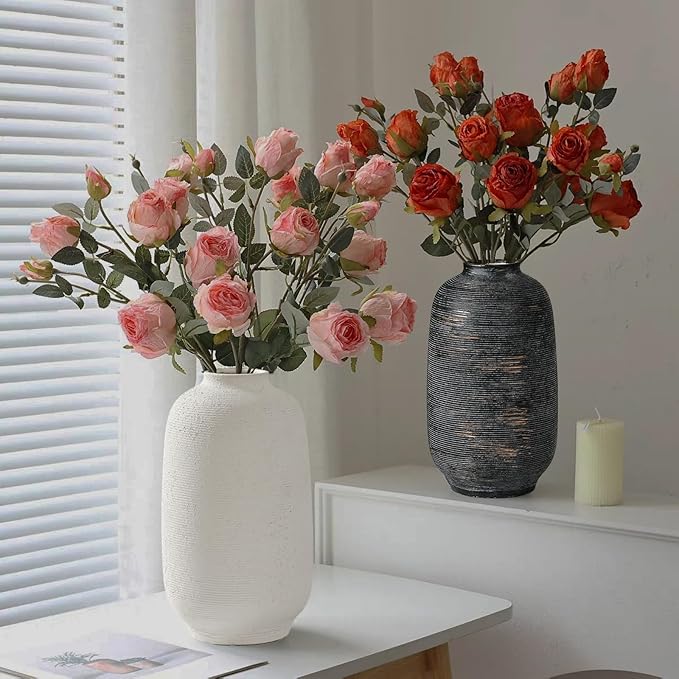 White & Tall Ceramic Flower Vase, 10.8 Inch Textured Vase, Rustic Farmhouse Decorative Floral Pottery for Home Decor Table Living Room Entryway Mantel Bedroom Bathroom Kitchen