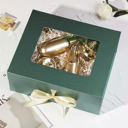 Large Gift Box for Presents with Ribbon 13.2x11x5.3 Inches Clear Gift Box with Window Magnetic Closure Gift Boxes with Lids
