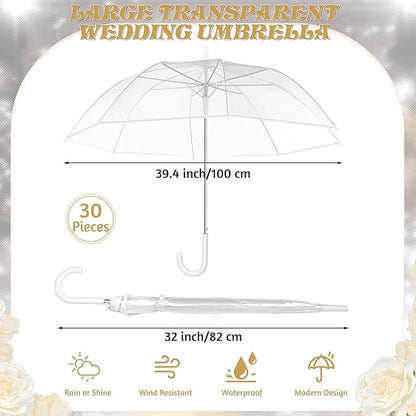 Aodaer Clear Wedding Umbrella with Foldable Storage Box Transparent Auto Open Stick Umbrellas Windproof Large Canopy Umbrella with J Hook Handle for Outdoor Activities, Wedding Photography