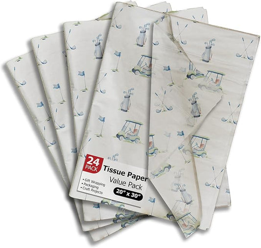 Pro Supply Global Golfing Printed Tissue Paper for Gift Bags or Boxes and Wrapping - Golf Bulk Decorative Art Tissue Paper for Packaging and Gifting | 24 Sheets 20" x 30"