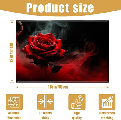 Red Rose Placemats Set of 6, Vintage Flower Linen Place Mat Washable Stain Resistant Table Mats for Farmhouse Kitchen Dining Holiday Party Wedding Decor 12x18 Inch