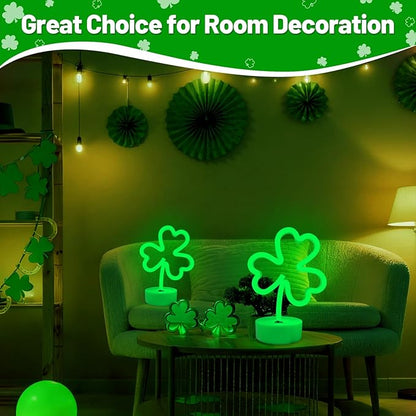 BRIGHTDECK 2 Pack Clover Neon Signs, LED Lights Battery Operated or USB Powered Decoration Lamp, Neon Lights Decor for St. Patrick's Day Gifts, Wedding, Party, Room Decor(Clover)