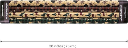 RUSPEPA Christmas Wrapping Paper, Kraft Paper - Red and Green Plaids Style Designs - 4 Rolls - 30 inches x 10 feet per Roll