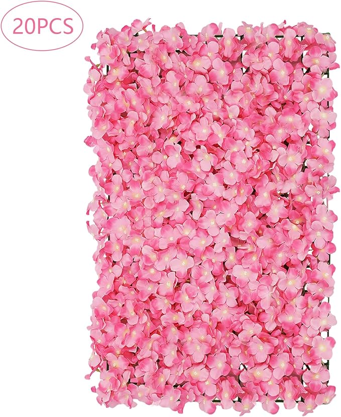Flower Wall Panels, 20Pcs Artificial Flower Wall 3D Flower Wall Backdrop, 20-Piece Set of Pink Rose Floral Backdrop for Wedding Home Decoration (Pink, 23.6 * 15.7in)