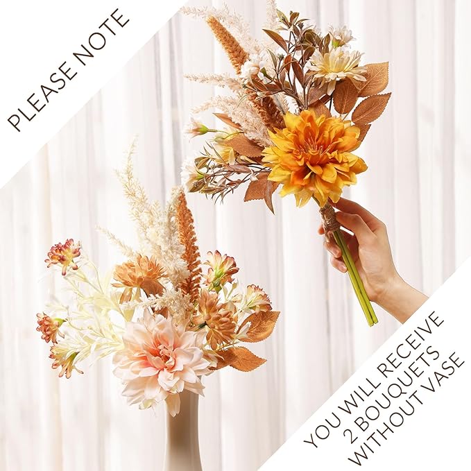 Fake Flower Bouquet, Faux Flower Arrangement for Decorating Kitchens, Bedrooms, Bathrooms, Realistic Artificial Flowers Made of Silk & Plastic, Floral Decoration with Dahlia & Small Blossoms