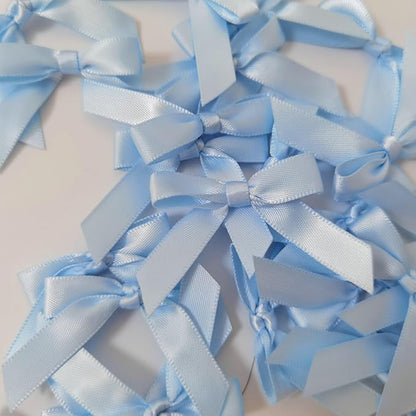 50pcs 1-1/2" Mini Light Blue Satin Ribbon Bows Without Twist Ties for Crafts Gift Wrapping Packing Christmas Baby Shower Decoration (Light Blue)