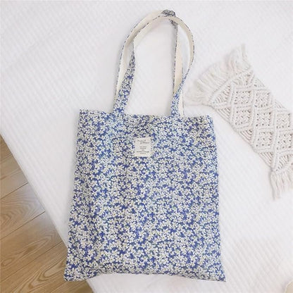Cotton Canvas Tote Bag Reusable Soft Grocery Cloth Bag Floral Shoulder Bag for Beach Travel Shopping