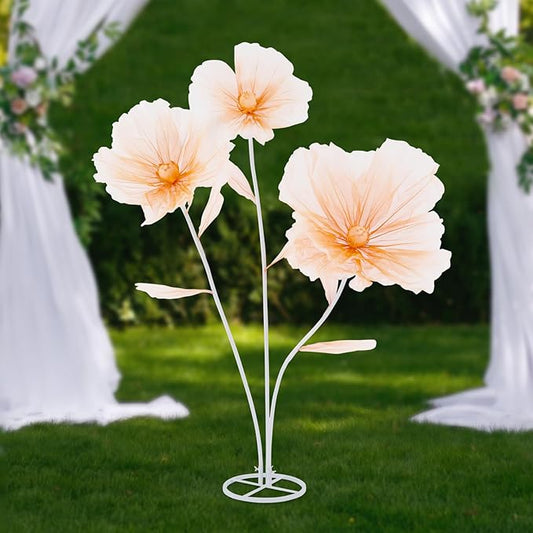 Large Wedding Flowers Decor, Giant 3-Head Artificial Silk Flower Set with Stand, 5.6ft Tall for Reception Backdrop & Home Decor (Champagne)