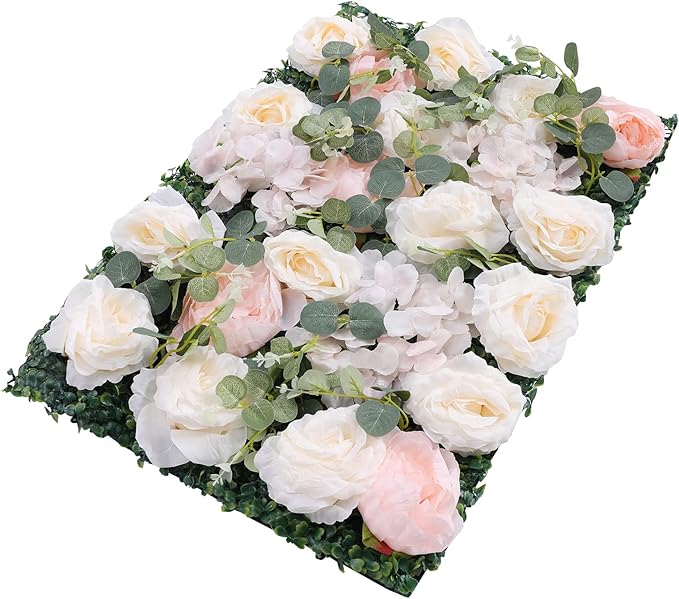Artificial Flower Wall Panels, Silk Wedding Flower Wall Backdrop Panel, 3D Floral Panel Artificial Floral Wall Mat Flower Screen for Photo Party Wedding Wall Background Decor (6PCS White+Pink)